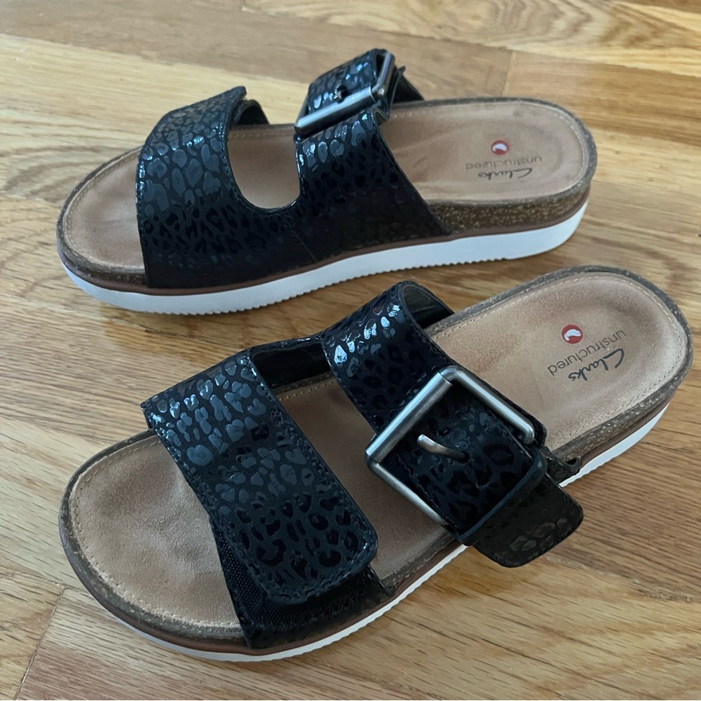 Clark’s Elayne Ease Black Nubuck Sandals 6 1/2 M